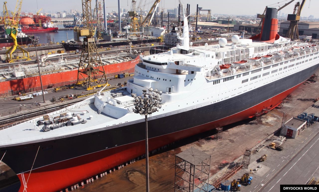 QE2 gets a fresh lick of paint in dry dock in Dubai