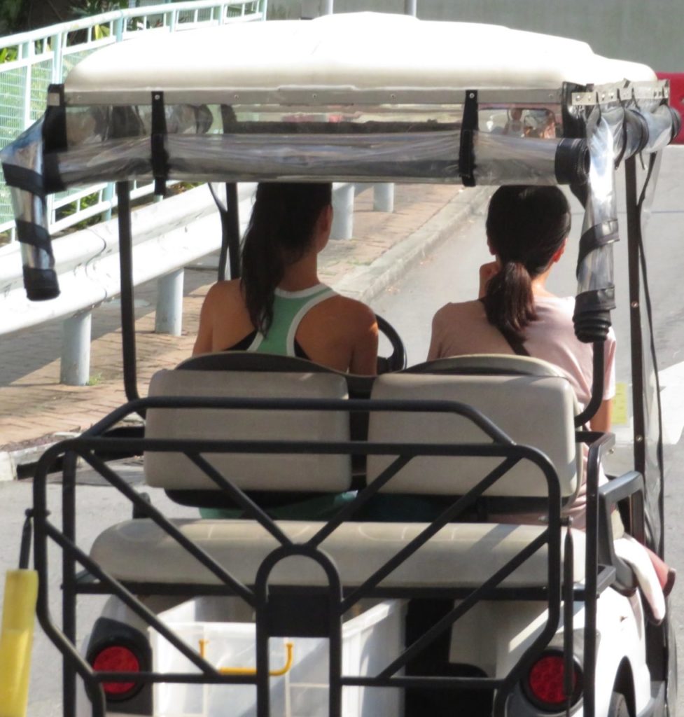 Ferrari-price golf buggy: Discovery Bay ladies in a golf cart