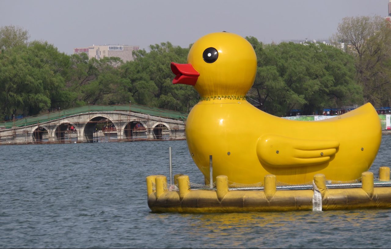 Giant duck on lake