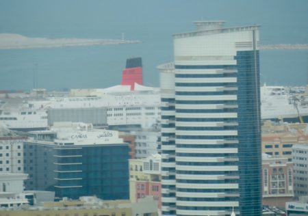 QE2 seen from top of Dubai Frame