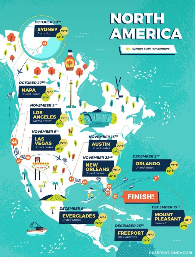 Holidays in the sun: North America map