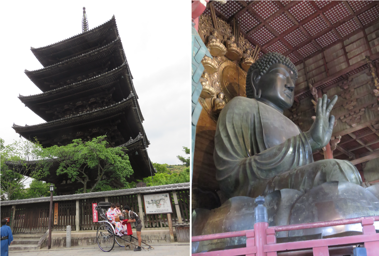 Pagoda and rickshaw; giant Buddha